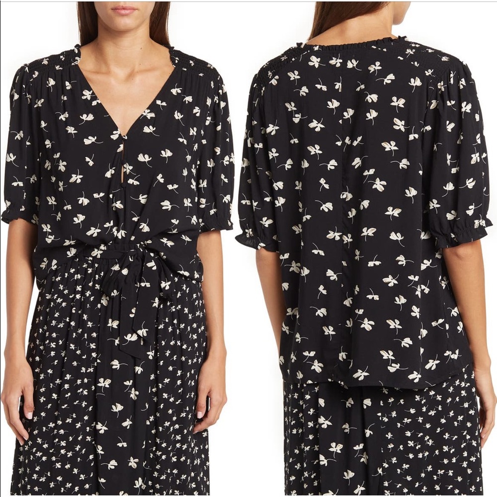 Floral Short Sleeve Button Front Top